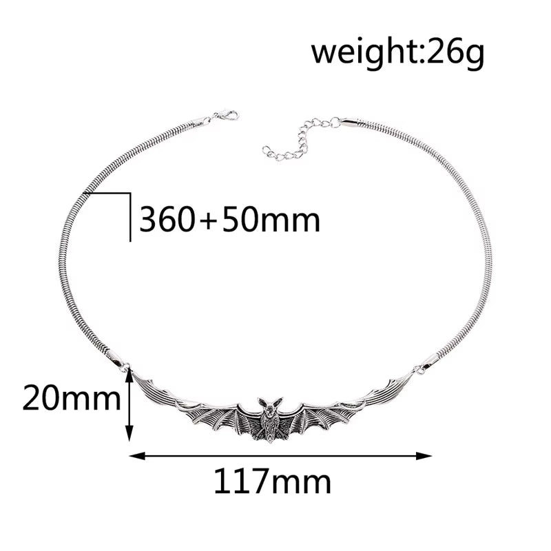 Vintage Gothic Bat Pendant Necklace for Women, Vampire Bat, Dark Style Choker, Jewelry Gift for Girls