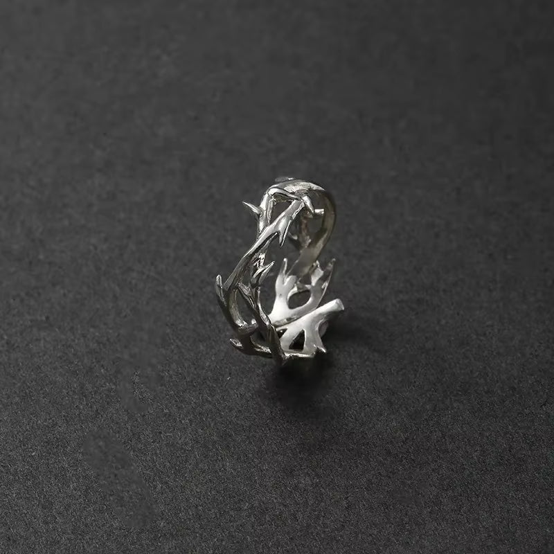 Vintage Goth Thorny Rose Couple Rings for Men Women Charm Irregularity Opening Stainless Steel Punk Finger Ring Jewelry Y2K Gift