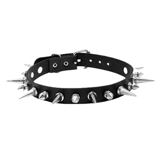 Punk Long Spike Choker Faux Leather Collar for Women Men Cool Big Rivets Studded Chocker Goth Style Necklace Accessories 2023