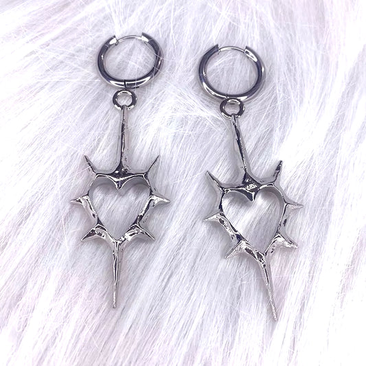 Goth Thorn Heart Earrings Korean Fashion Cross Earrings for Women Punk Charms Earring Grunge Jewelry Hip Hop Vintage Accessories