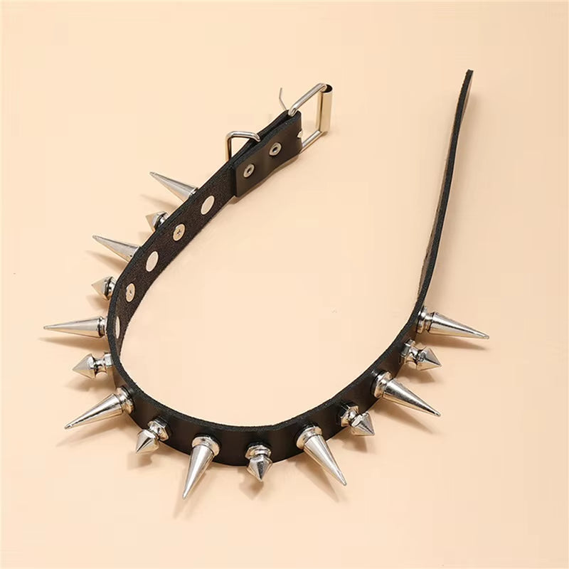 Punk Long Spike Choker Faux Leather Collar for Women Men Cool Big Rivets Studded Chocker Goth Style Necklace Accessories 2023
